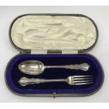 CASED HM SILVER SPOON & FORK SET