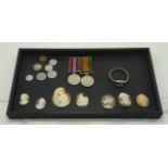 QTY OF CAMEOS, MEDALS,COINS & WATCH