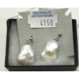 9CT WHITE GOLD LARGE BAROQUE PEARL EARRINGS