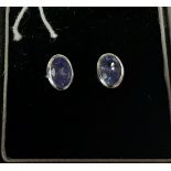 STERLING SILVER TANZANITE OVAL STUD EARRINGS