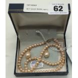 9CT GOLD PEARL SET EARRINGS & NECKLACE