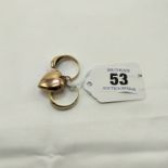 TWO 9CT GOLD & DIAMOND RINGS WITH 9CT GOLD HEART - 2 SIZE Q