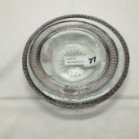 TWO SILVER & CUT GLASS DISHES - LARGEST 17 CMS (D)