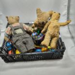 COLLECTION OF EARLY TINPLATE TOYS ETC INCL. EARLY TEDDIES