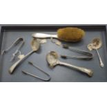 QTY. OF SILVER ITEMS, SPOONS & TONGS