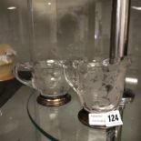 PAIR SILVER & ETCHED GLASS SUGAR & CREAMS