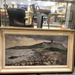 OIL ON BOARD OF COASTAL SCENE SIGNED E.RENDELL IN FRAME - 91 X 54CM