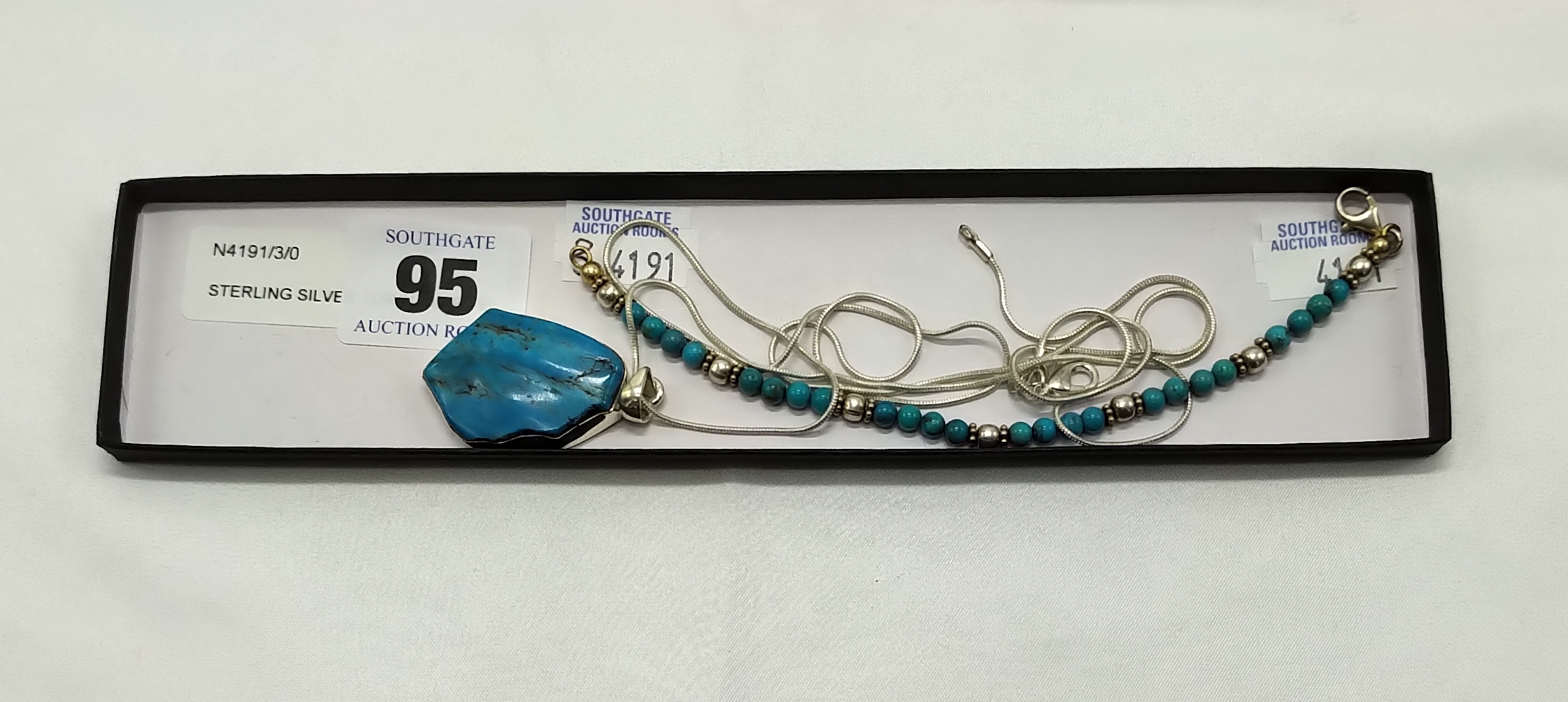 STERLING SILVER TURQUOISE PENDANT & BRACELET