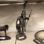 BRONZE ROMAN SOLDIER WITH LION - 42 CMS (H)