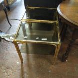 TWO METAL BAMBOO GLASS TOP TABLES