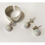 STERLING SILVER OPAL STUDS & ADJUSTABLE RING