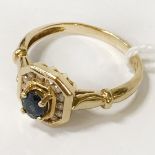 18 CT. GOLD DIAMOND & BLUE SAPPHIRE RING - SIZE L