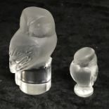 SIGNED LALIQUE OWL & ANOTHER LALIQUE BIRD