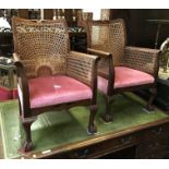 PAIR BERGERE CHAIRS ON BALL & CLAW FEET