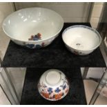 3 ORIENTAL BOWLS - SOME DAMAGED