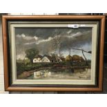 OIL ON BOARD FARM HOUSE /LAKE SCENE - SIGNED