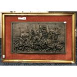 SIGNED RELIEF KNIGHTS AT CHARGE 67CM X 45CM OUTER FRAME