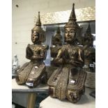 PAIR OF THAI GILDED & WOODEN FIGURES 68CM TALL 24CM WIDE