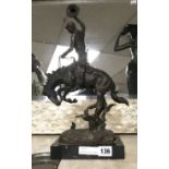 BRONZE FIGURE - COWBOY ON REARING HORSE SIGNED C.KAUBA