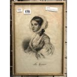 EARLY PENCIL DRAWING OF FRENCH WOMAN SIGNED CJGS 1845 WITH FRAME 24 X 35 CMS