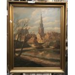 FRAMED OIL PAINTING BY F.SEVNDSON - 77 CMS (H) X 61 CMS (W)