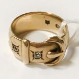 18CT GOLD & DIAMOND ''BUCKLE'' RING -SIZE M 7.4 GRAMS