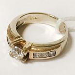 18 CT. YELLOW & WHITE GOLD WEDDING / DRESS RING SIZE J SET WITH A 1/2 CARAT CENTRE DIAMOND WITH 6