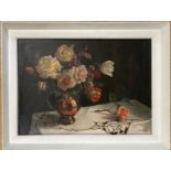 ENGLISH SCHOOL OIL ON BOARD - STILL LIFE, SIGNED B.C WYLDE 45CM X 62CM VERY PRESENTABLE CONDITION