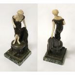 SIGNED ART DECO BRONZE FIGURE OF WOMAN - SLIGHT DAMAGE TO HER FINGER BUT OTHERWISE GOOD