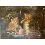 TWO KITTENS AT PLAY - 19THC OIL ON CANVAS - 30CM X 41CM - MINOR RESTORATION , READY TO BE FRAME