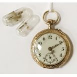 14CT GOLD ENAMELLED FOB WATCH - 15 CM (FACE ONLY)