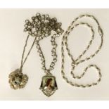 ANTIQUE COSTUME JEWELLERY NECKLACE WITH SILVER PYRITE PENDANT & CHAIN WITH PEARL NECKLACE WITH