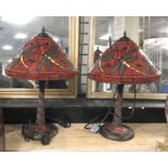 PAIR TIFFANY STYLE DRAGONFLY LAMPS - 58 CMS (H)