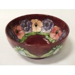 MOORCROFT BOWL - PANSY DESIGN - 10 CMS (H) X 20 CMS (W)