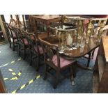 LARGE MAHOGANY PEDESTAL TABLE & 8 CHAIRS