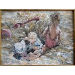 ATTRIBUTED TO DOROTHEA SHARPE 1874-1955 OIL ON CANVAS - CHILDREN PLAYING SAND - 24CM X 32CM - HAS