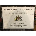 ENAMEL JAMES PURDEY & SONS SIGN - 43 CMS X 60 CMS