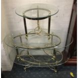2 BRASS & GLASS OVAL COFFEE TABLES & BRASS & GLASS SIDE TABLE