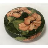 MOORCROFT HIBISCUS BOWL WITH LID - 10 CM (H) X 17 CMS (W)