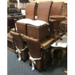 MANGO WOOD TABLE & 8 WICKER CHAIRS