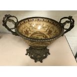 BRONZE CENTREPIECE HAND PAINTED BOWL (1895) - 30 CMS (H) X 42 CMS (W)