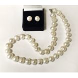 STERLING SILVER LARGE PEARL STUDS & LARGE PEARL NECKLACE