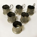 SET OF 6 RUSSIAN SILVER CUP HOLDERS - 26 OZS