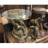 TWO ELEPHANT TABLES / SMALL FIGURE