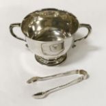 HM SILVER SUGAR BOWL & TONGS - 7 OZS