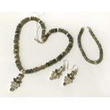 STERLING SILVER LABRADORITE NECKLACE, EARRINGS & BRACELET