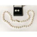 9CT GOLD LARGE PEARL STUD EARRINGS WITH MATCHING NECKLACE