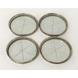 SET OF 4 STERLING SILVER & GLASS COASTERS