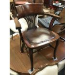 OAK LEATHER SEAT TUB CHAIR