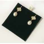 9CT GOLD MOTHER OF PEARL & LARGE SOUTH SEA PEARL EARRINGS